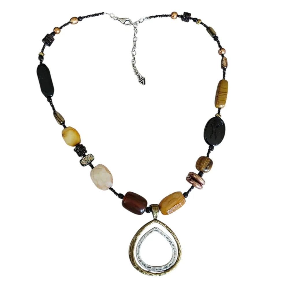 SILPADA 925 Sterling Silver Brass Pearl Shell Double Teardrop Pendant Necklace